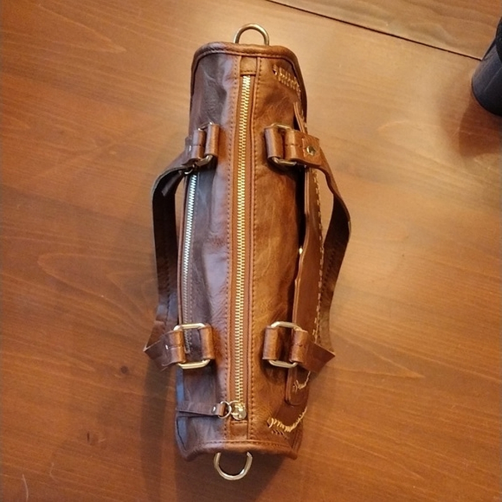 Madison West Polyurethane Leather Braided Distressed Double Woven Handbag, Vegan - Picture 3 of 9